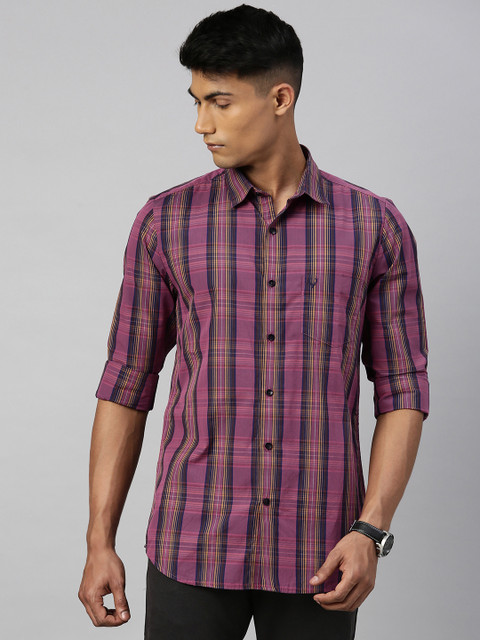 

Allen Solly Men Magenta & Black Slim Fit Checked Casual Shirt