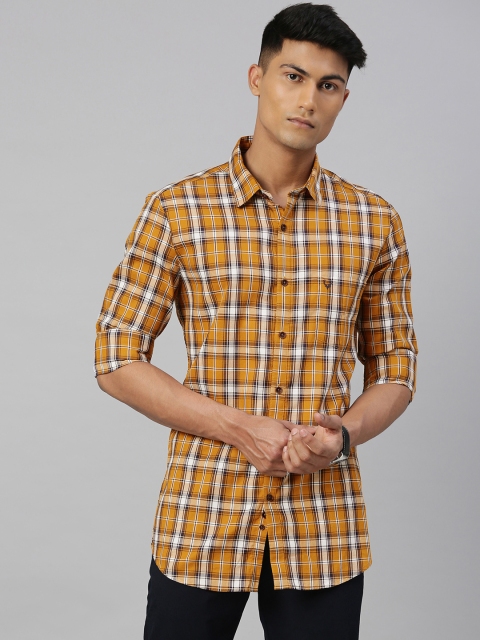 

Allen Solly Men Mustard Yellow & White Modern Fit Checked Casual Shirt