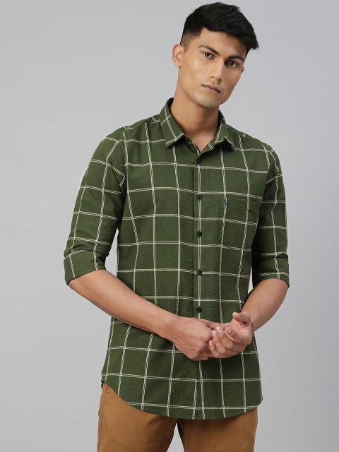 

Allen Solly Men Olive Green & Beige Modern Fit Checked Casual Shirt