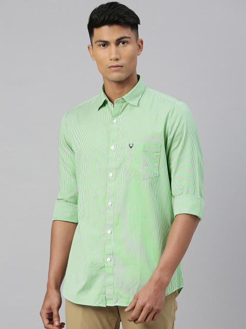 

Allen Solly Men Green & White Modern Fit Striped Casual Shirt