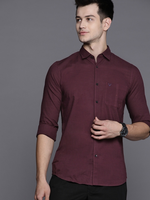 

Allen Solly Men Burgundy Solid Slim Fit Pure Cotton Casual Shirt