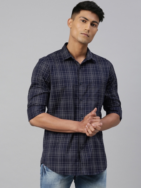 

Allen Solly Men Navy Blue & White Slim Fit Checked Casual Shirt
