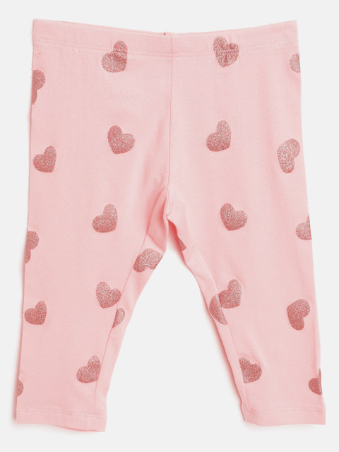 

United Colors of Benetton Girls Pink & Silver Glitter Heart Print Ankle Length Leggings