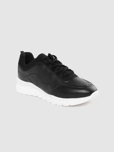 

The Roadster Lifestyle Co Women Black Solid Sneakers with Snakeskin Texture Detail