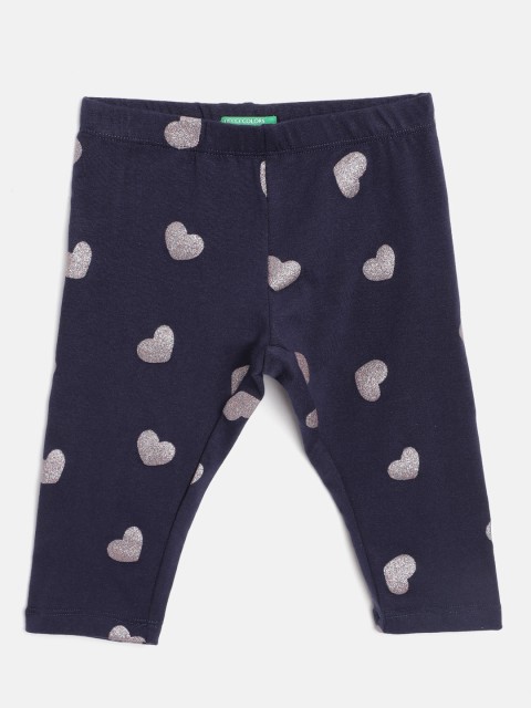 

United Colors of Benetton Girls Navy Blue & Silver Heart Print Ankle Length Leggings