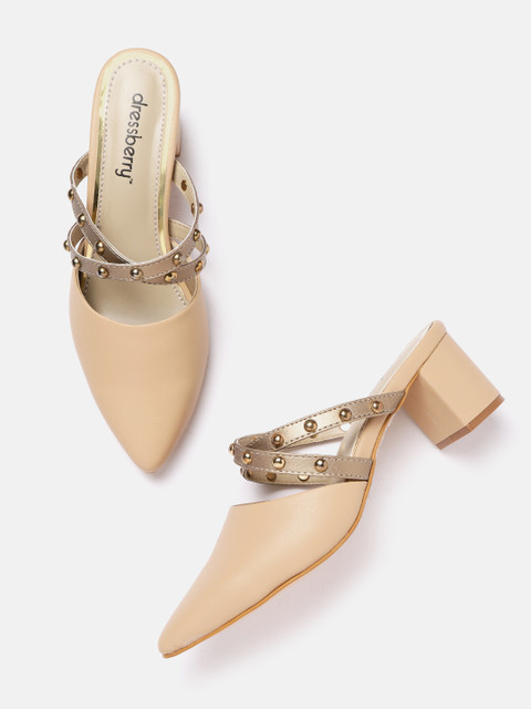 

DressBerry Women Beige & Gold-Toned Rivet studded Pumps
