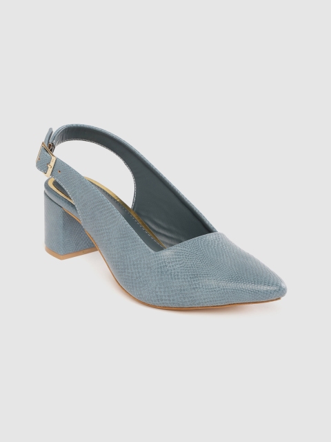 

DressBerry Women Blue Snakeskin Textured Block Heeled Mules