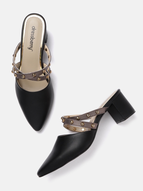 

DressBerry Women Black & Taupe Colourblocked Rivet studded Pumps