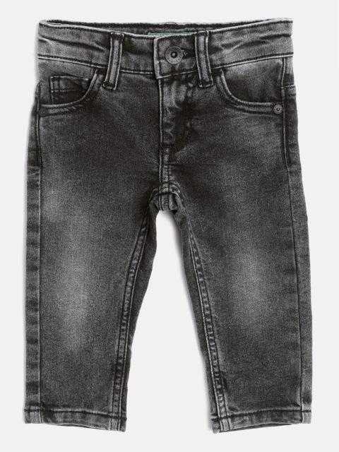 

United Colors of Benetton Boys Grey Washed Slim Fit Mid-Rise Clean Look Stretchable Jeans