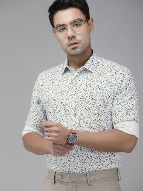 

Park Avenue Men White & Blue Slim Fit Ditsy Floral Printed Smart Casual Shirt