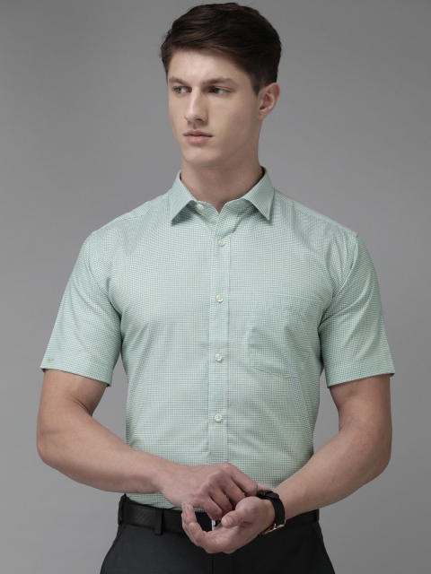 

Park Avenue Men Green & Blue Pure Cotton Regular Fit Checked Formal Shirt