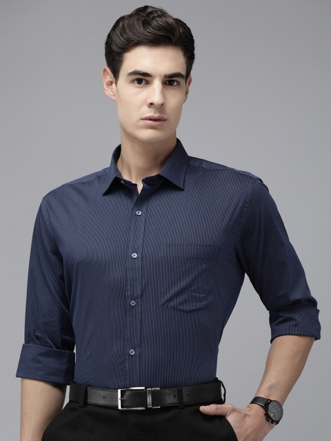 

Park Avenue Men Navy Blue Regular Fit Striped Formal Shirt