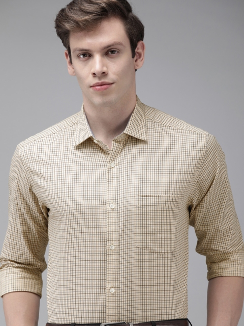 

Park Avenue Men Yellow Slim Fit Checked Pure Cotton Formal Shirt