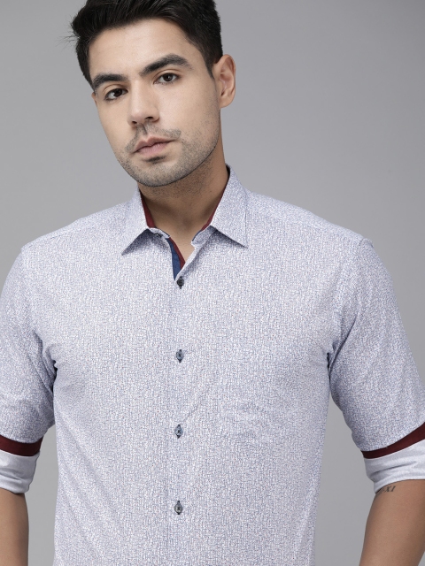 

Park Avenue Men White & Navy Blue Slim Fit Printed Casual Shirt