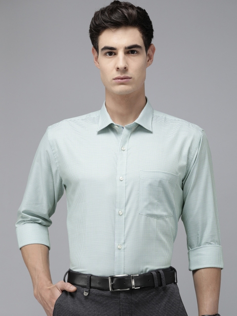 

Park Avenue Men Sea Green & White Slim Fit Pure Cotton Checked Formal Shirt