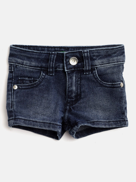 

United Colors of Benetton Girls Navy Blue Washed Regular Fit Denim Shorts