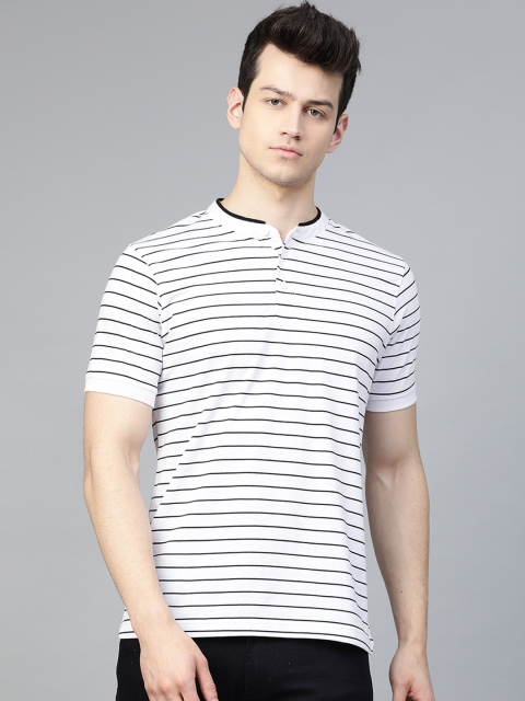 

Park Avenue Men White & Black Slim Fit Striped Henley Neck T-shirt