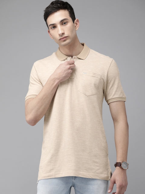 

Park Avenue Men Beige Slim Fit Self Design Polo Collar T-shirt