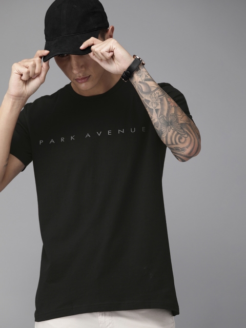 Park Avenue Men Black Logo Printed Slim Fit Round Neck T-shirt