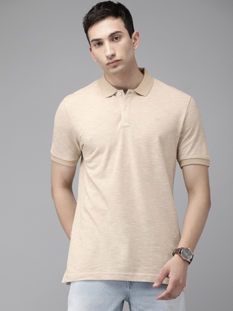 

Park Avenue Men Beige Melange Effect Slim Fit Pure Cotton Polo Collar T-shirt