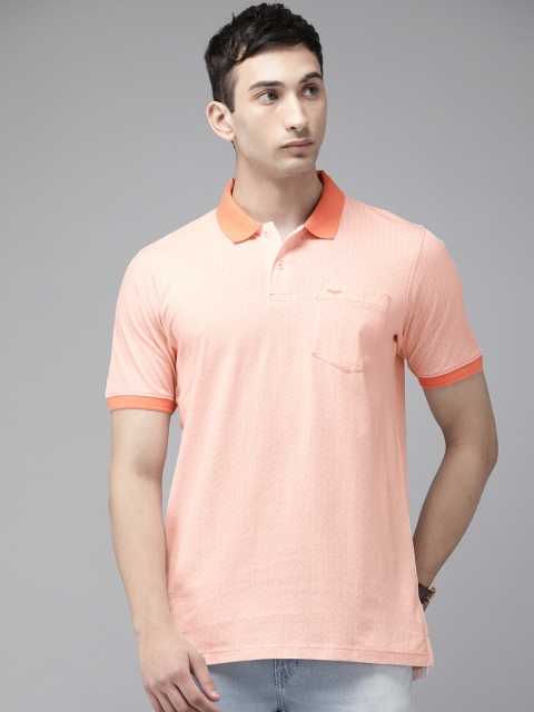 

Park Avenue Men Orange & White Slim Fit Printed Pure Cotton Polo Collar T-shirt