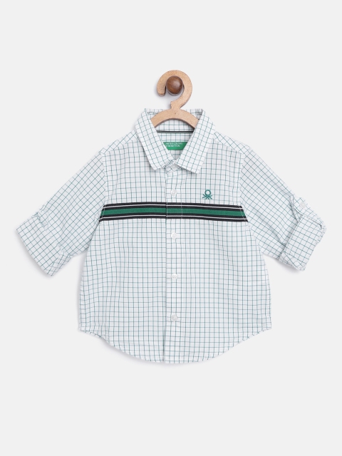 

United Colors of Benetton Boys White & Green Regular Fit Pure Cotton Checked Casual Shirt