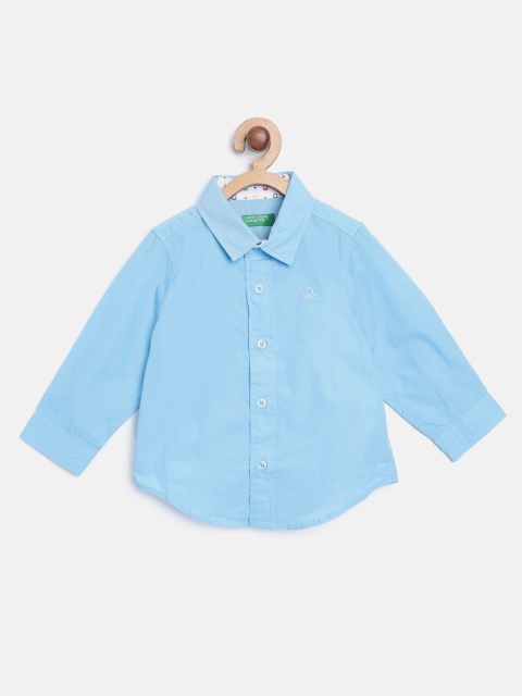 

United Colors of Benetton Boys Blue Regular Fit Pure Cotton Solid Casual Shirt