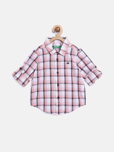 

United Colors of Benetton Boys Pink & White Regular Fit Pure Cotton Checked Casual Shirt