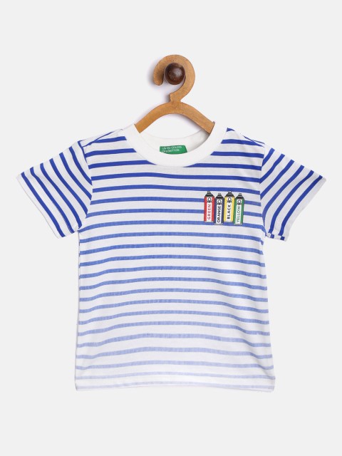 

United Colors of Benetton Boys Blue & White Pure Cotton Striped Round Neck T-shirt