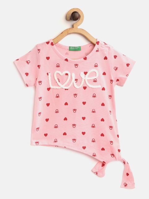 

United Colors of Benetton Girls Pink & Red Pure Cotton Brand Logo Print Top
