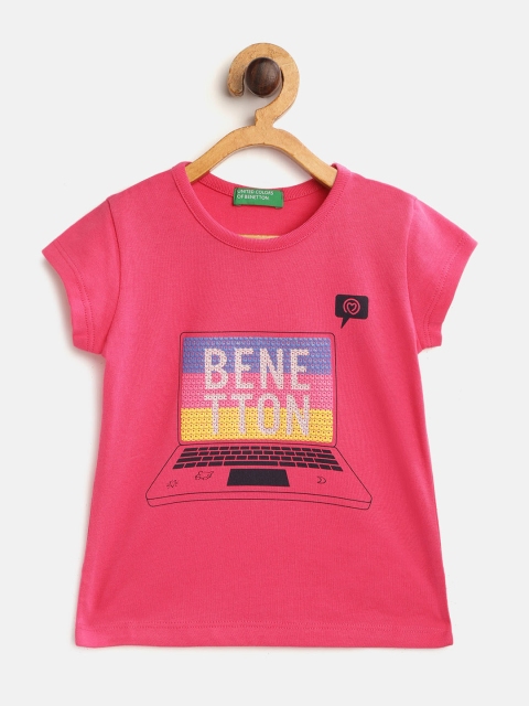 

United Colors of Benetton Girls Pink Pure Cotton Graphic Print Round Neck T-shirt