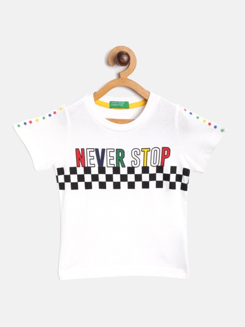 

United Colors of Benetton Boys Off-White Chequered Print Round Neck Pure Cotton T-shirt