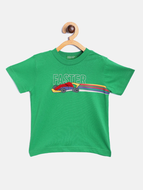 

United Colors of Benetton Boys Green Pure Cotton Printed Round Neck T-shirt