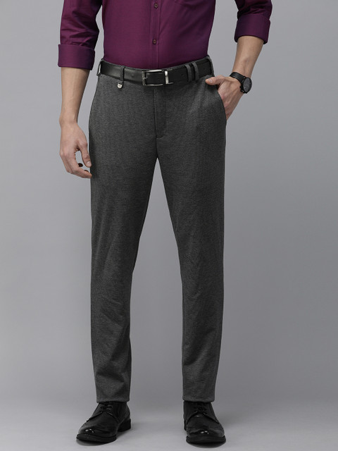 

Park Avenue Men Grey Self Design Regular Fit Formal Trousers