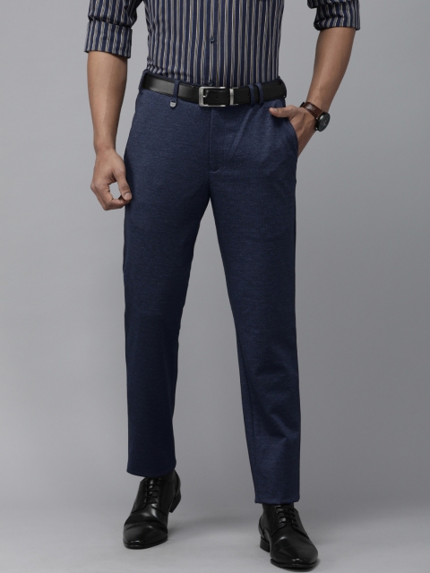 

Park Avenue Men Navy Blue FF CRS PKT KNITTED Regular Fit Self Design Formal Trousers