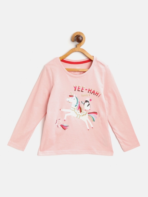 

Marks & Spencer Girls Pink & White Unicorn Print Pure Cotton Round Neck T-shirt