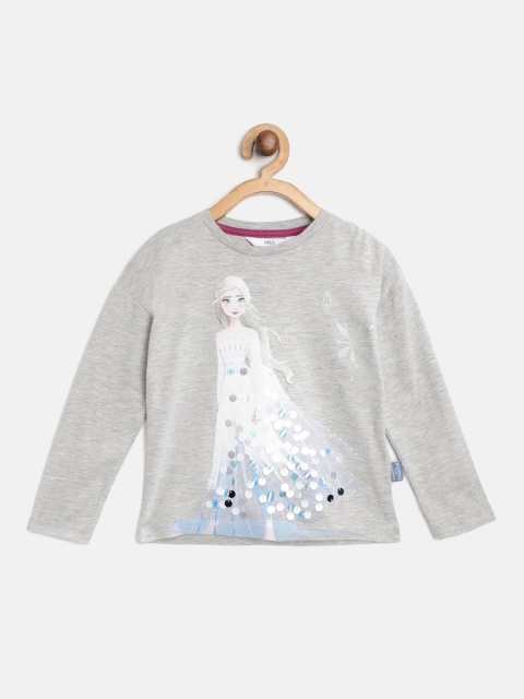 

Marks & Spencer Girls Grey Melange & White Elsa Print T-shirt with Sequinned Detail