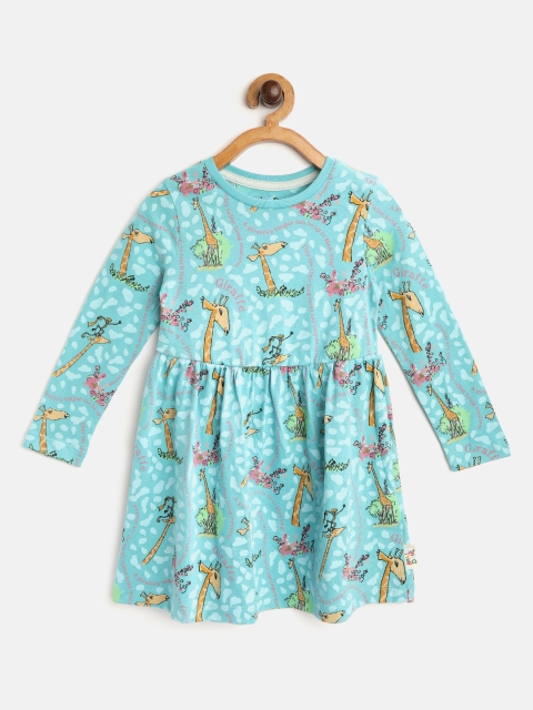 

Marks & Spencer Girls Blue & Beige Giraffe Print Cotton Sustainable A-Line Dress