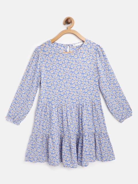 

Marks & Spencer Girls Blue & White Floral Print Tiered A-Line Dress