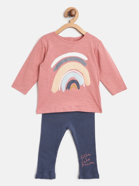 

Marks & Spencer Infant Girls Peach-Coloured & Navy Blue Printed Sustainable Clothing Set