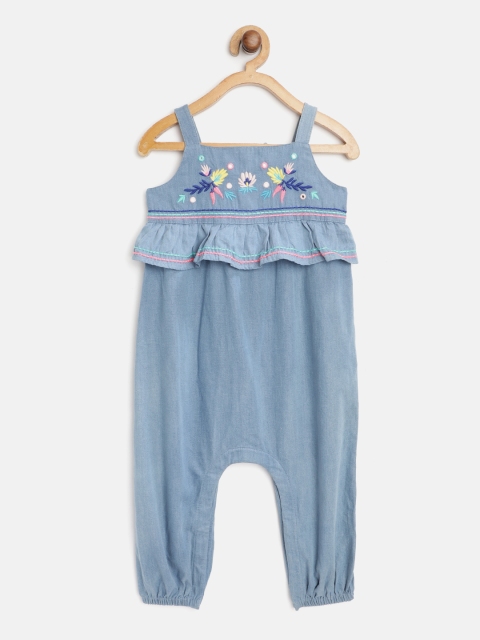 

Marks & Spencer Girls Blue Pure Cotton Embroidered Chambray Rompers