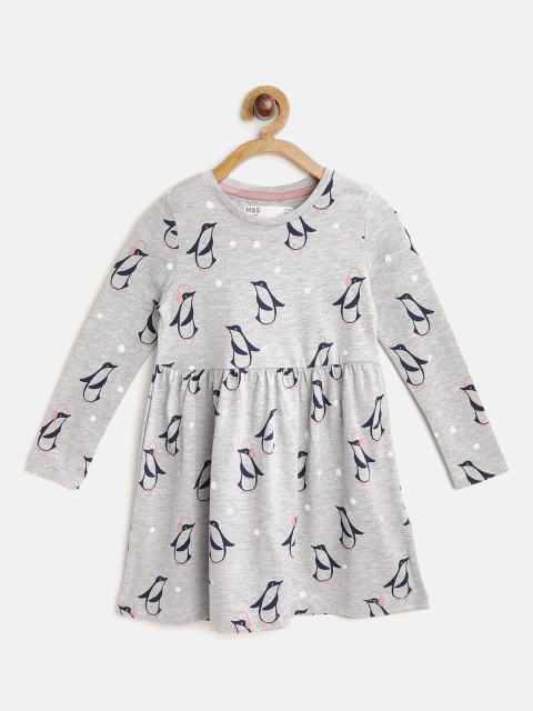 

Marks & Spencer Girls Grey Melange & Navy Blue Penguin Print Sustainable A-Line Dress