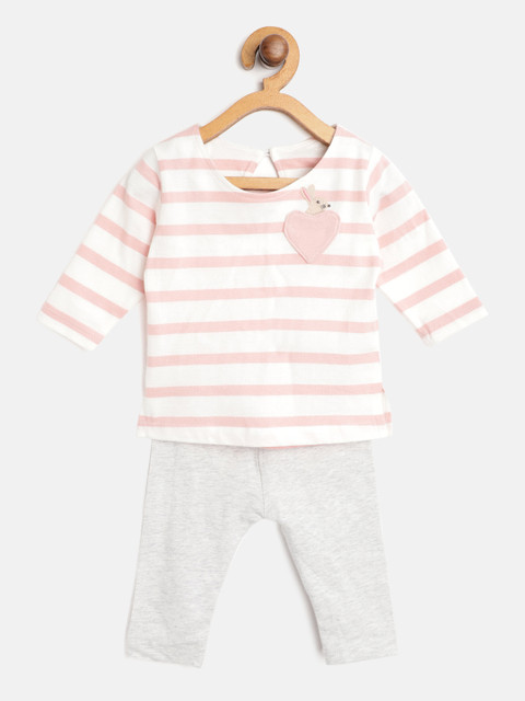 

Marks & Spencer Infant Kids Pink & White Sustainable Striped T-shirt with Solid Pyjamas