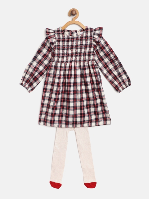 

Marks & Spencer Girls Red & Off-White Checked Flannel Sustainable A-Line Dress & Stockings