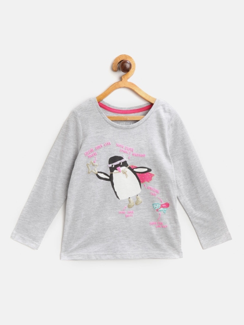 

Marks & Spencer Girls Grey Melange & White Penguin Print Pure Cotton Round Neck T-shirt