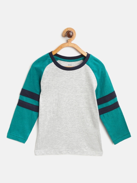 

Marks & Spencer Boys Grey Melange & Teal Green Solid Sustainable Round Neck T-shirt