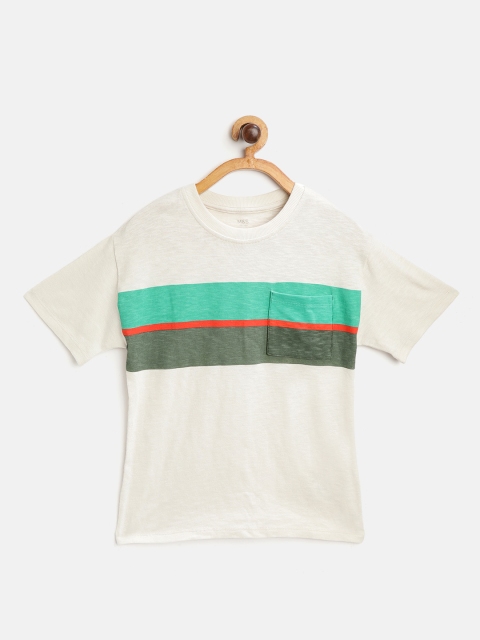 

Marks & Spencer Boys Off-White & Green Pure Cotton Colourblocked Sustainable T-shirt