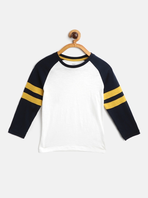 

Marks & Spencer Boys White & Navy Blue Solid Round Neck T-shirt