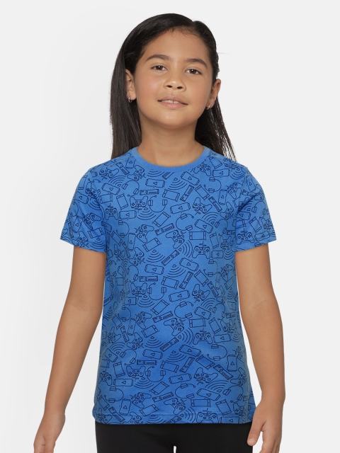 

Marks & Spencer Girls Blue & Black Pure Cotton Quirky Print Round Neck T-shirt