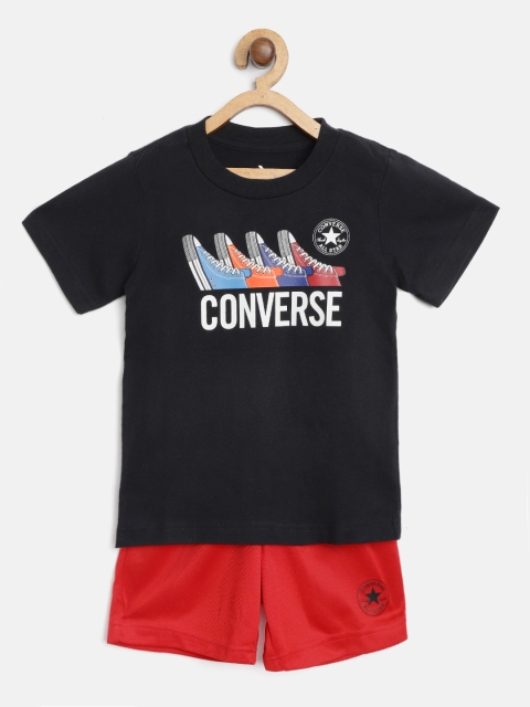 

Converse Boys Black & Red Sneakers Print Pure Cotton T-shirt with Self-Design Shorts